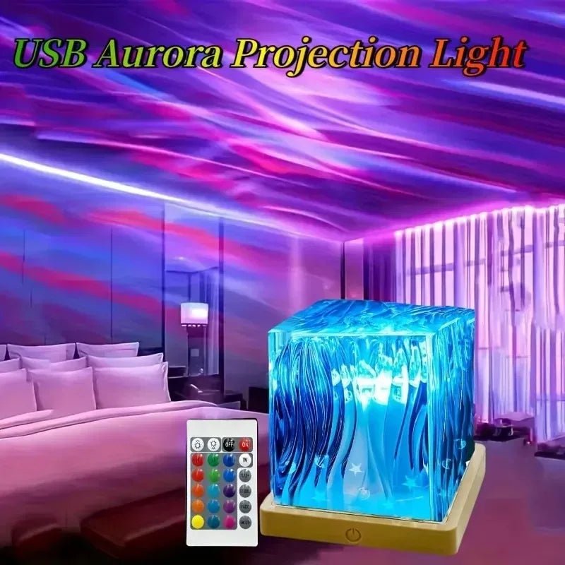 16-Color Aurora Night Light – Water Ripple & Flame Crystal Projector - Artículos HE