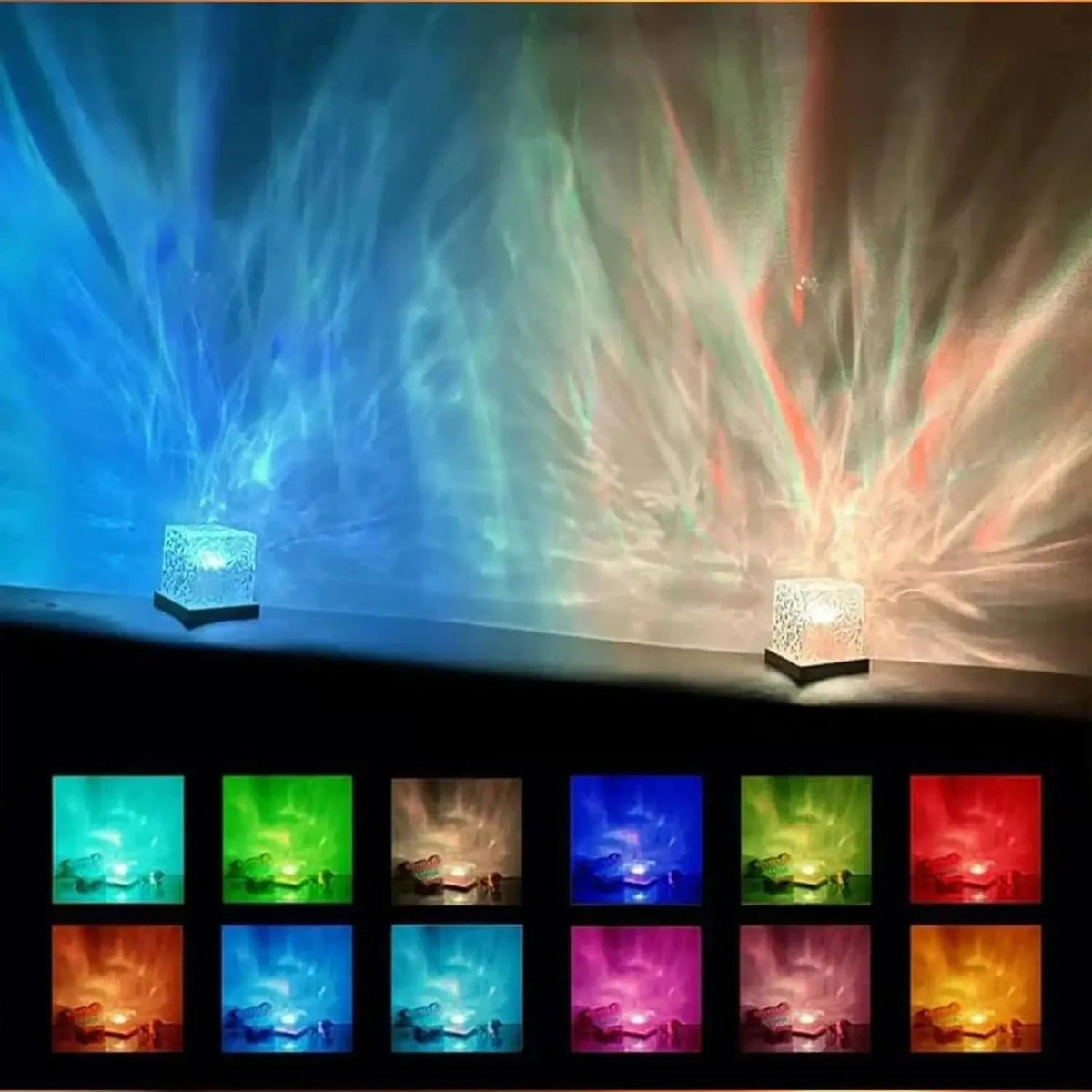 16-Color Aurora Night Light – Water Ripple & Flame Crystal Projector - Artículos HE