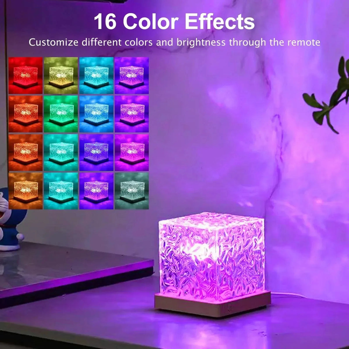 16-Color Aurora Night Light – Water Ripple & Flame Crystal Projector