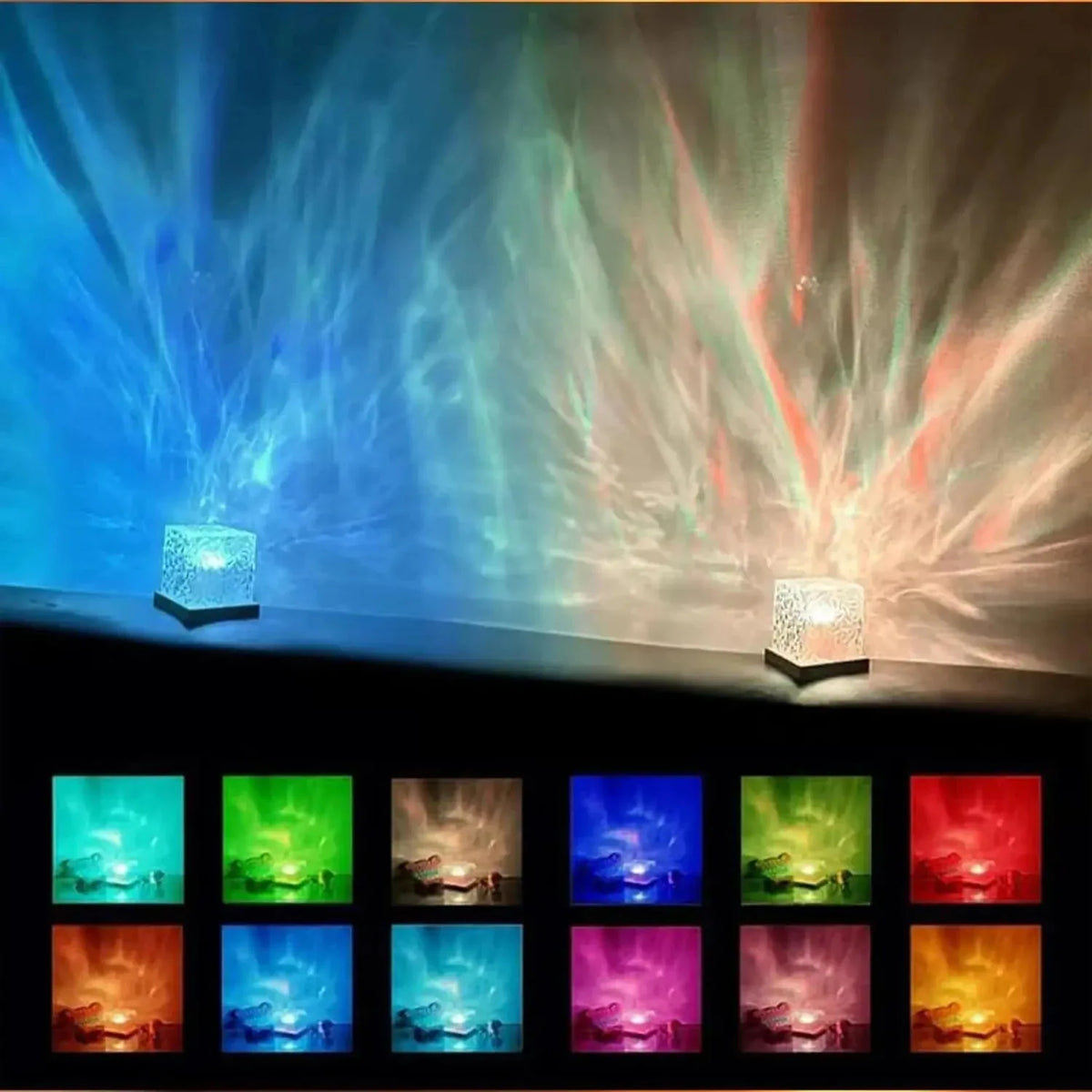 Lámpara de Proyección Aurora 16 Colores – Efecto Ondas y Llama de Cristal
