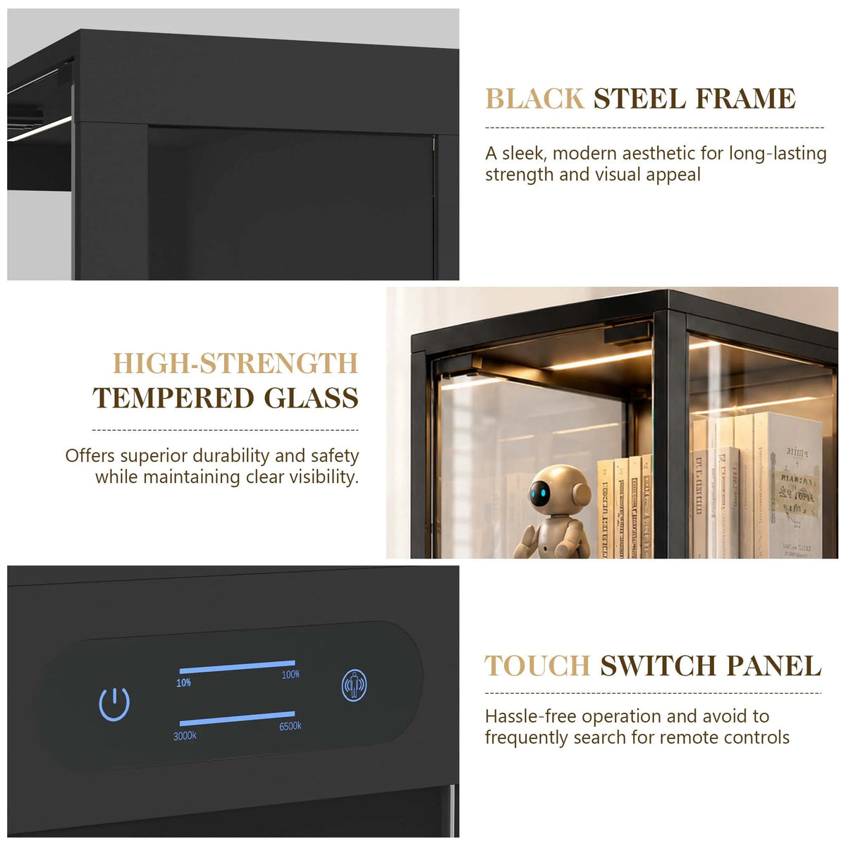 TCGBKAF 5‑Tier Display Cabinet with Glass Doors Motion Sensor Dimmable LED Lights Wooden Frame Display Storage Cabinet for Collectible Figures Living Room Bedroom Office Home Furniture - Artículos HE